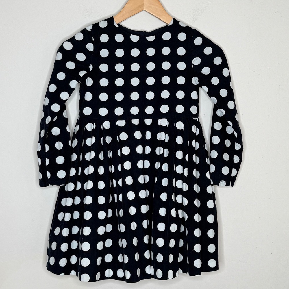 Jacadi Girls 8A Navy Blue Polka Dot Cotton Corduroy Long Sleeve Dress French Mod